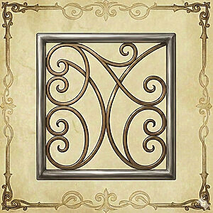 クラシックな渦巻き意匠のロートアイアン装飾パネル｜額縁フレーム付きデザイン例