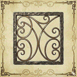 アンティーク調フレームのロートアイアン装飾パネル｜スクロール意匠のデザイン例