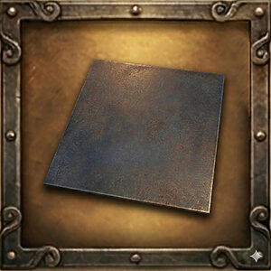 アンティーク調の装飾フレームに収められた、黒皮風の錆びた質感が特徴的なプレーンな鉄板のアイコン素材。