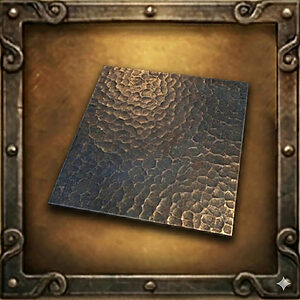 アンティーク調の装飾フレームに収められた、表面に鎚目（つちめ）加工が施された凹凸のあるアンティーク金属プレートのアイコン素材。