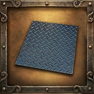 アンティーク調の装飾フレームに収められた、錆びた質感の縞鋼板（チェッカープレート）のアイコン素材。