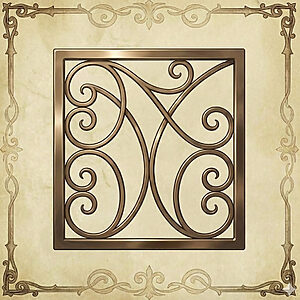 アンティーク調フレームのロートアイアン装飾パネル｜スクロール意匠のデザイン例