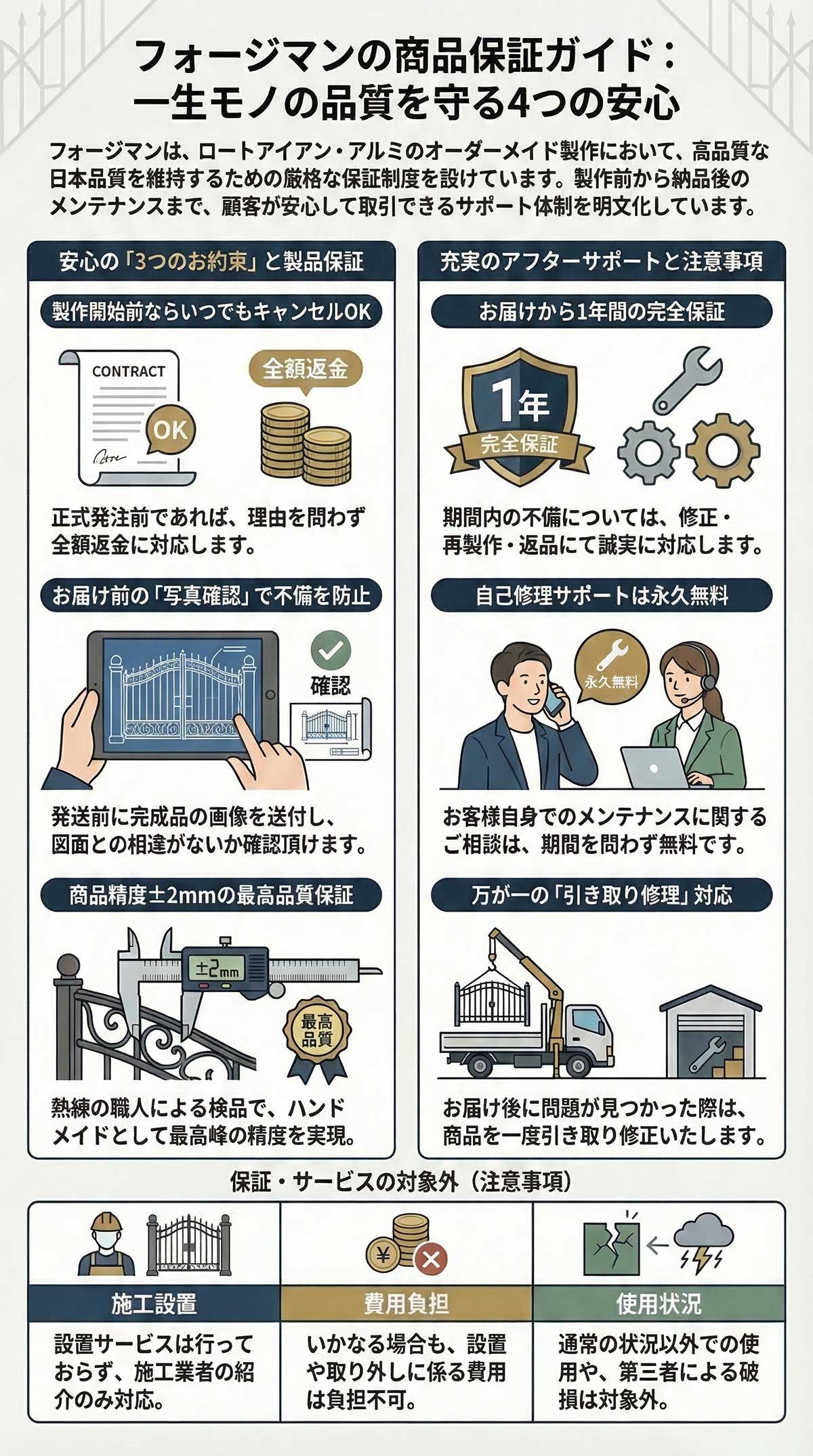 ロートアイアン,ロートアルミ特注製作｜商品保証について