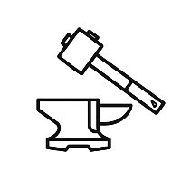 鍛冶作業やオーダーメイド製作を象徴する金床とハンマーのベクターアイコン