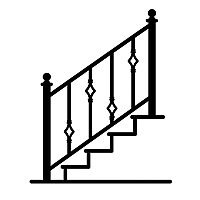 階段や段差のある場所に設置されるロートアイアン製の斜めフェンス・手すりアイコン