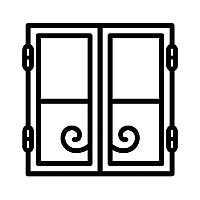 両開き・片開きタイプのロートアイアン製スイング門扉のベクターアイコン